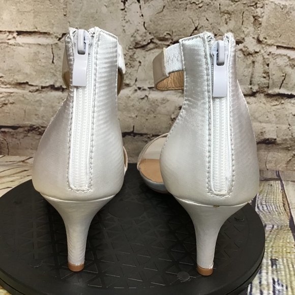 Dream Pairs Metallic Ivory Ash Open Toe Ankle Strap Heel Zip Kitten Heels 9.5 - Picture 3 of 9